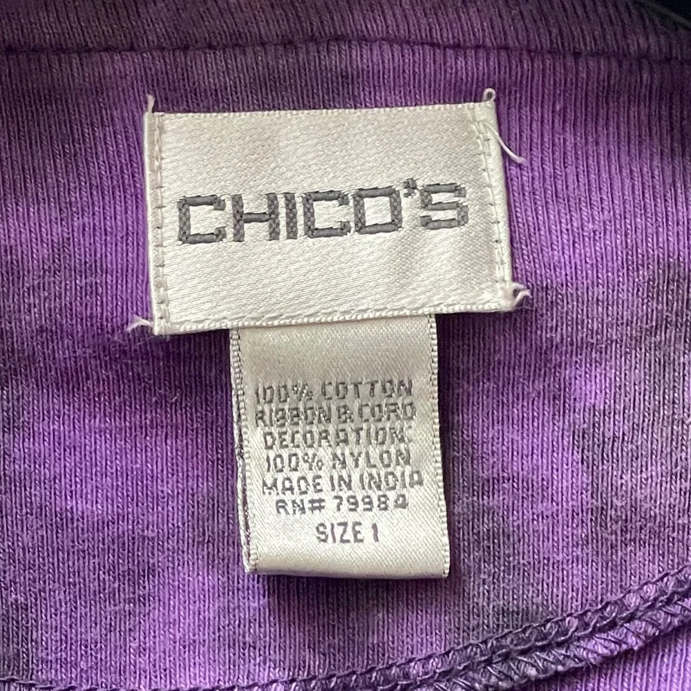 Chico's Women's Medium Purple Textured Ribbon-Loop Full Zip Jacket Boho‎ Art